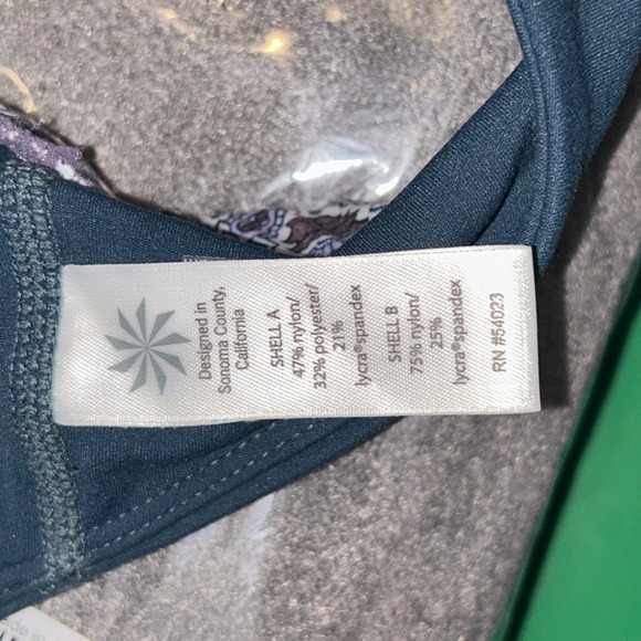 Athleta Inhale Sports Bra Dark Gray Teal Geometric Band Adjustable Straps S - Picture 7 of 7